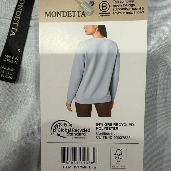 MONDETTA Cozy Active Crewneck Light Blue women’s Small NWT - Picture 4 of 5